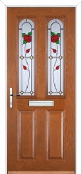 2 Panel 2 Arch English Rose Composite Front Door in Oak