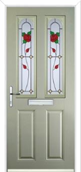 2 Panel 2 Arch English Rose Composite Front Door in Pebble Grey