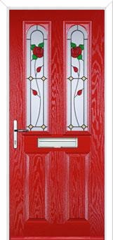 2 Panel 2 Arch English Rose Composite Front Door in Poppy Red