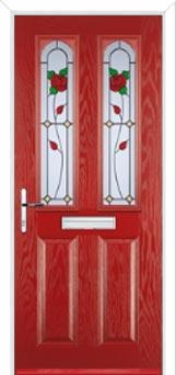 2 Panel 2 Arch English Rose Composite Front Door in Red
