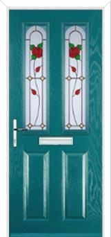 2 Panel 2 Arch English Rose Composite Front Door in Turquoise Blue