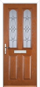 2 Panel 2 Arch Flair Composite Front Door in Oak