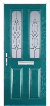 2 Panel 2 Arch Flair Composite Front Door in Turquoise Blue