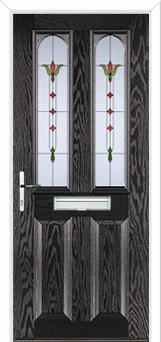 2 Panel 2 Arch Fleur Composite Front Door in Black Brown