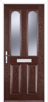 2 Panel 2 Arch Glazed Composite Front Door in Darkwood