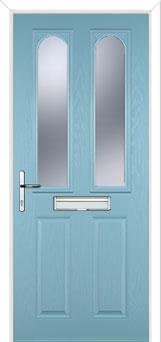 2 Panel 2 Arch Glazed Composite Front Door in Duck Egg Blue