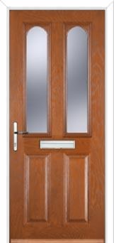 2 Panel 2 Arch Glazed Composite Front Door in Oak