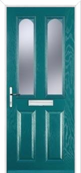 2 Panel 2 Arch Glazed Composite Front Door in Turquoise Blue