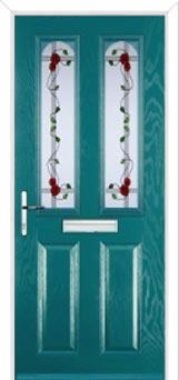2 Panel 2 Arch Mackintosh Rose Composite Front Door in Turquoise Blue