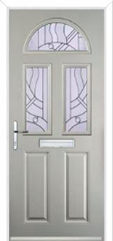 2 Panel 2 Square 1 Arch Abstract Composite Front Door in Agate Grey