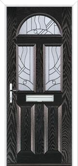 2 Panel 2 Square 1 Arch Abstract Composite Front Door in Black Brown