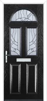 2 Panel 2 Square 1 Arch Abstract Composite Front Door in Black