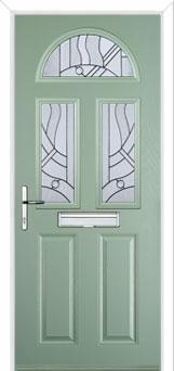 2 Panel 2 Square 1 Arch Abstract Composite Front Door in Chartwell Green