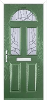 2 Panel 2 Square 1 Arch Abstract Composite Front Door in Fern Green