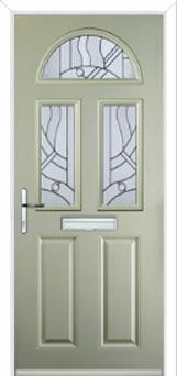 2 Panel 2 Square 1 Arch Abstract Composite Front Door in Pebble Grey