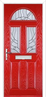 2 Panel 2 Square 1 Arch Abstract Composite Front Door in Poppy Red