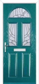 2 Panel 2 Square 1 Arch Abstract Composite Front Door in Turquoise Blue