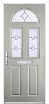 2 Panel 2 Square 1 Arch Crystal Diamond Composite Front Door in Agate Grey