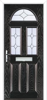 2 Panel 2 Square 1 Arch Crystal Diamond Composite Front Door in Black Brown