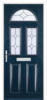 2 Panel 2 Square 1 Arch Crystal Diamond Composite Front Door in Dark Blue