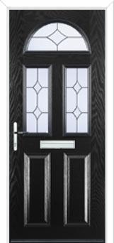 2 Panel 2 Square 1 Arch Crystal Diamond Composite Front Door in Black