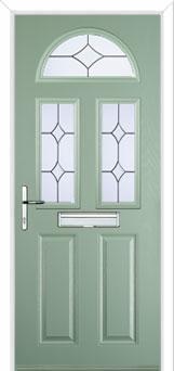 2 Panel 2 Square 1 Arch Crystal Diamond Composite Front Door in Chartwell Green