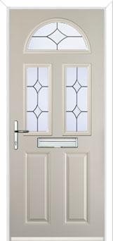 2 Panel 2 Square 1 Arch Crystal Diamond Composite Front Door in Cream