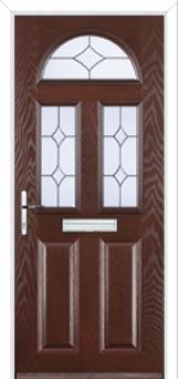 2 Panel 2 Square 1 Arch Crystal Diamond Composite Front Door in Darkwood