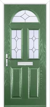 2 Panel 2 Square 1 Arch Crystal Diamond Composite Front Door in Fern Green