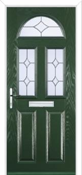 2 Panel 2 Square 1 Arch Crystal Diamond Composite Front Door in Green