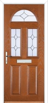 2 Panel 2 Square 1 Arch Crystal Diamond Composite Front Door in Oak