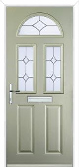 2 Panel 2 Square 1 Arch Crystal Diamond Composite Front Door in Pebble Grey