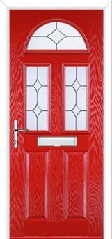 2 Panel 2 Square 1 Arch Crystal Diamond Composite Front Door in Poppy Red