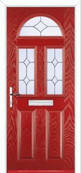 2 Panel 2 Square 1 Arch Crystal Diamond Composite Front Door in Red