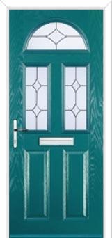 2 Panel 2 Square 1 Arch Crystal Diamond Composite Front Door in Turquoise Blue