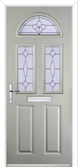 2 Panel 2 Square 1 Arch Zinc/Brass Art Clarity Composite Front Door in Agate Grey