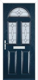 2 Panel 2 Square 1 Arch Zinc/Brass Art Clarity Composite Front Door in Dark Blue