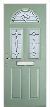 2 Panel 2 Square 1 Arch Zinc/Brass Art Clarity Composite Front Door in Chartwell Green