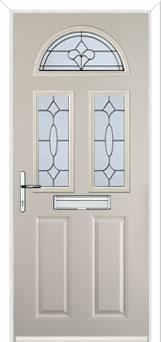 2 Panel 2 Square 1 Arch Zinc/Brass Art Clarity Composite Front Door in Cream