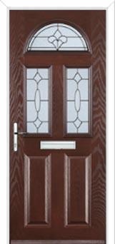 2 Panel 2 Square 1 Arch Zinc/Brass Art Clarity Composite Front Door in Darkwood