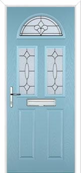 2 Panel 2 Square 1 Arch Zinc/Brass Art Clarity Composite Front Door in Duck Egg Blue