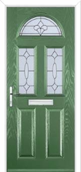 2 Panel 2 Square 1 Arch Zinc/Brass Art Clarity Composite Front Door in Fern Green