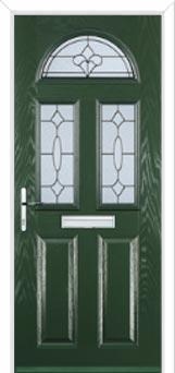 2 Panel 2 Square 1 Arch Zinc/Brass Art Clarity Composite Front Door in Green