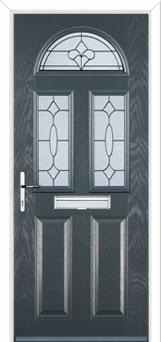 2 Panel 2 Square 1 Arch Zinc/Brass Art Clarity Composite Front Door in Anthracite Grey