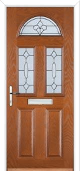 2 Panel 2 Square 1 Arch Zinc/Brass Art Clarity Composite Front Door in Oak