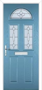 2 Panel 2 Square 1 Arch Zinc/Brass Art Clarity Composite Front Door in Pastel Blue