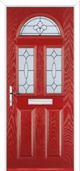 2 Panel 2 Square 1 Arch Zinc/Brass Art Clarity Composite Front Door in Red