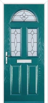 2 Panel 2 Square 1 Arch Zinc/Brass Art Clarity Composite Front Door in Turquoise Blue