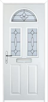 2 Panel 2 Square 1 Arch Zinc/Brass Art Clarity Composite Front Door in White