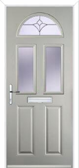 2 Panel 2 Square 1 Arch Crystal Tulip Composite Front Door in Agate Grey